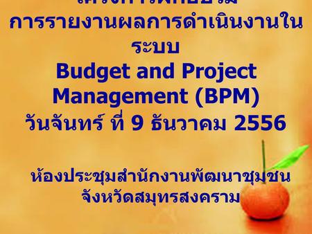 การรายงานผลการดำเนินงานในระบบ Budget and Project Management (BPM)