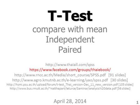 T-Test compare with mean Independent Paired