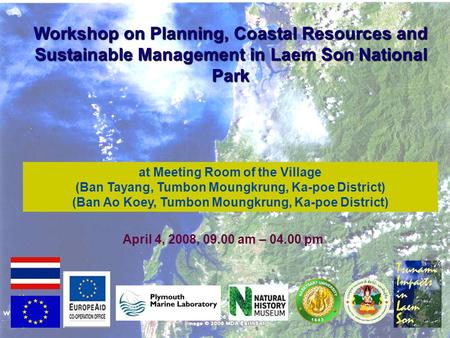 Workshop on Planning, Coastal Resources and Sustainable Management in Laem Son National Park at Meeting Room of the Village (Ban Tayang, Tumbon Moungkrung,