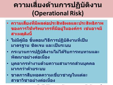 ความเสี่ยงด้านการปฏิบัติงาน (Operational Risk)