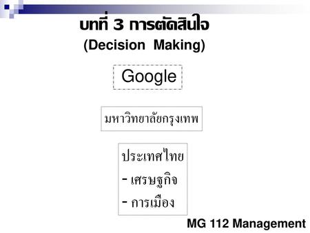 บทที่ 3 การตัดสินใจ ประเทศไทย - เศรษฐกิจ - การเมือง Google