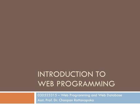 Introduction TO Web PRogramming