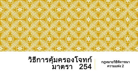 วิธีการคุ้มครองโจทก์ มาตรา 254