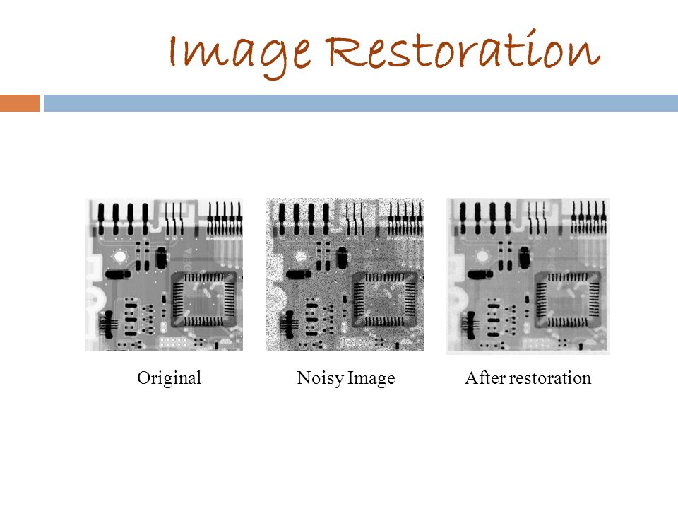 Image Restoration Original Noisy Image After restoration