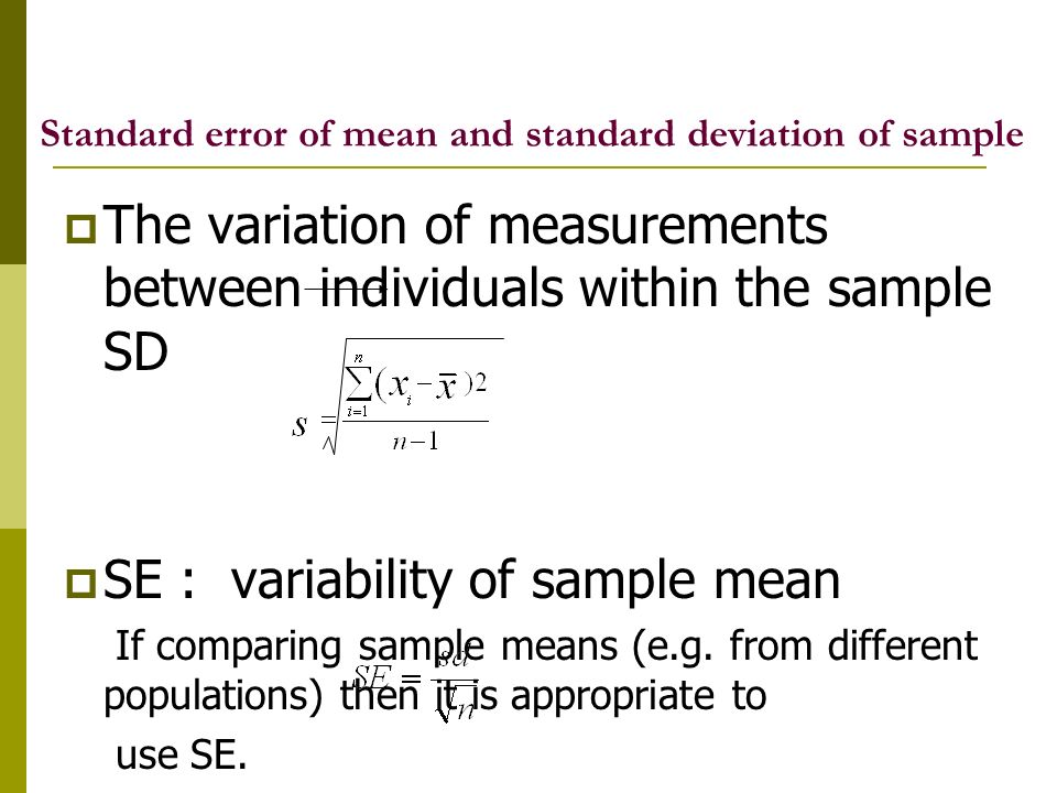 Standard error of mean and standard deviation of sample