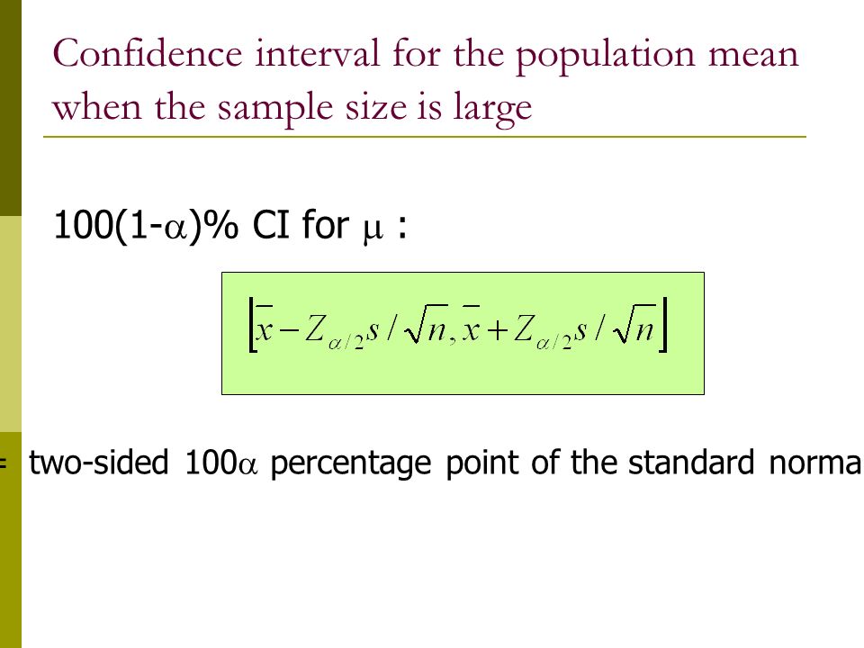 Confidence interval for the population mean when the sample size is large