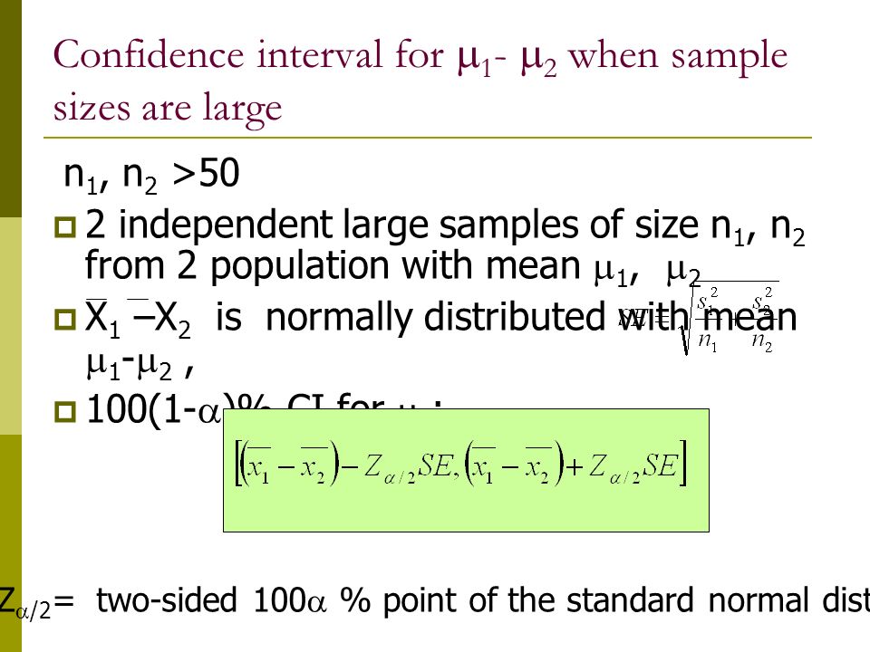 Confidence interval for 1- 2 when sample sizes are large
