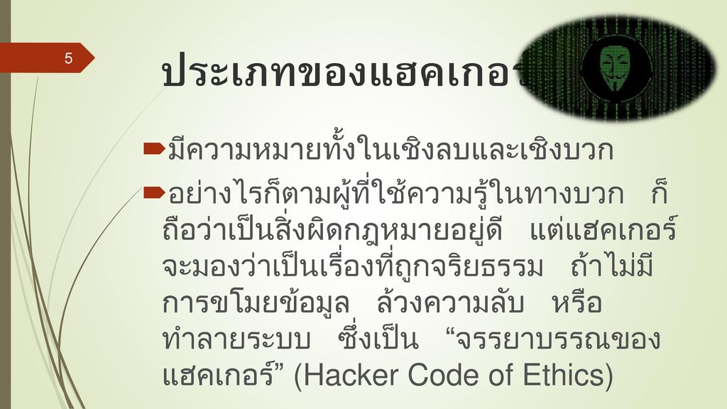 ประเภทของแฮคเกอร์ : Hacker