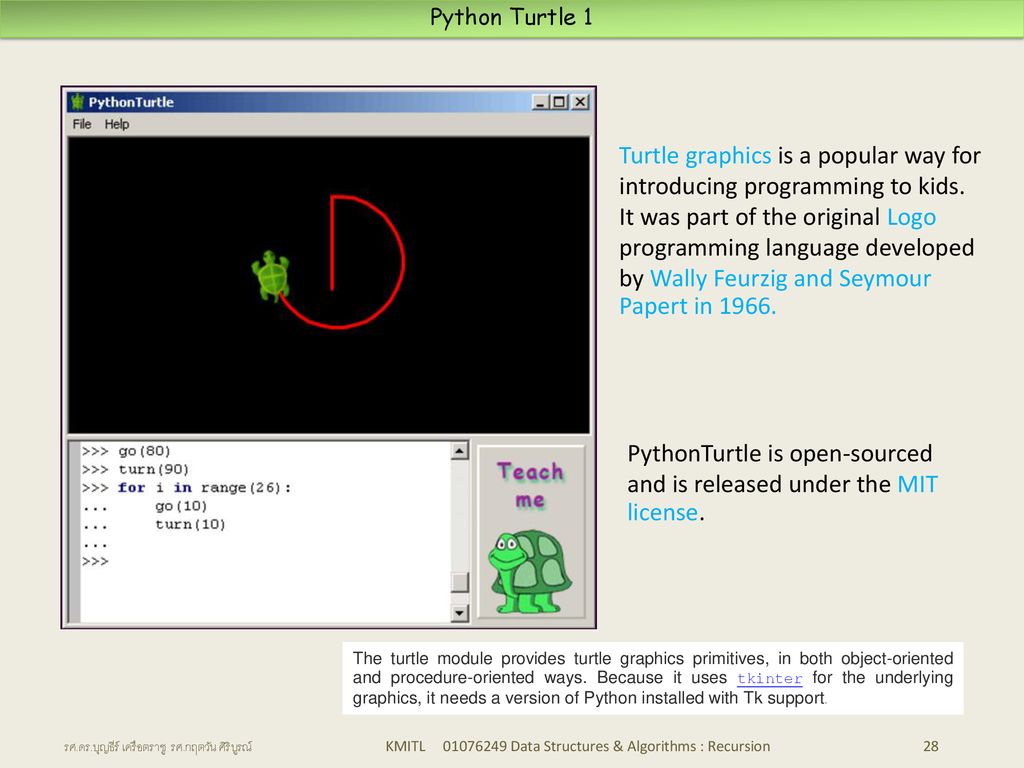 PythonTurtle is open-sourced and is released under the MIT license.