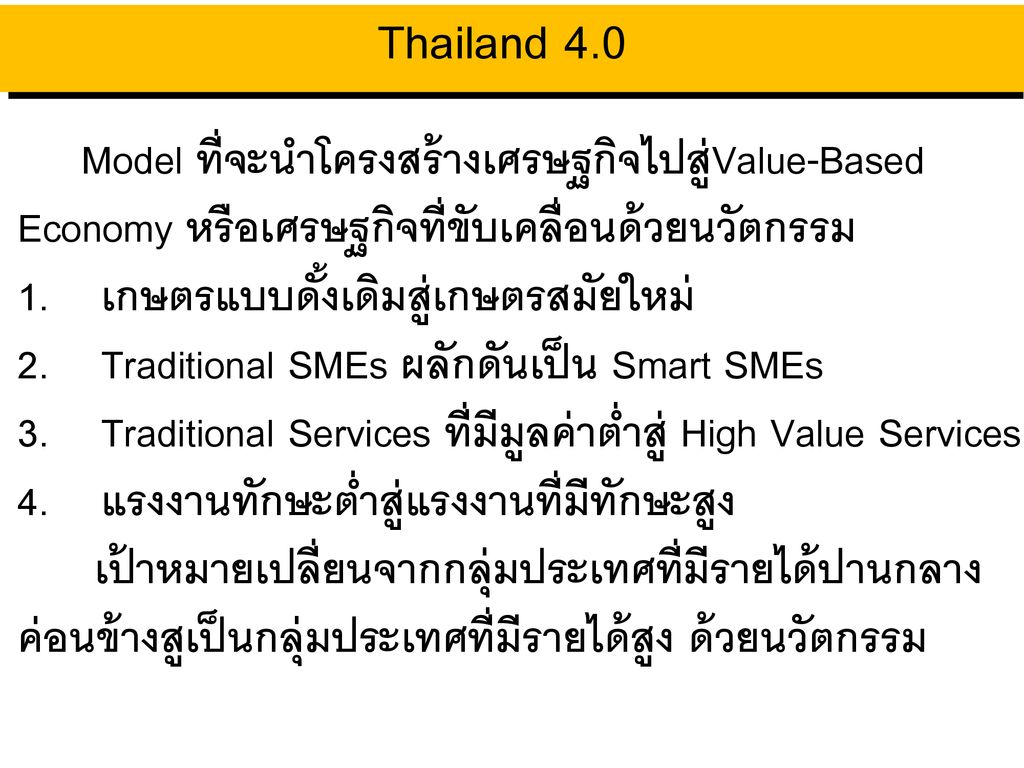 Thailand 4.0 Model ที่จะนำโครงสร้างเศรษฐกิจไปสู่Value-Based