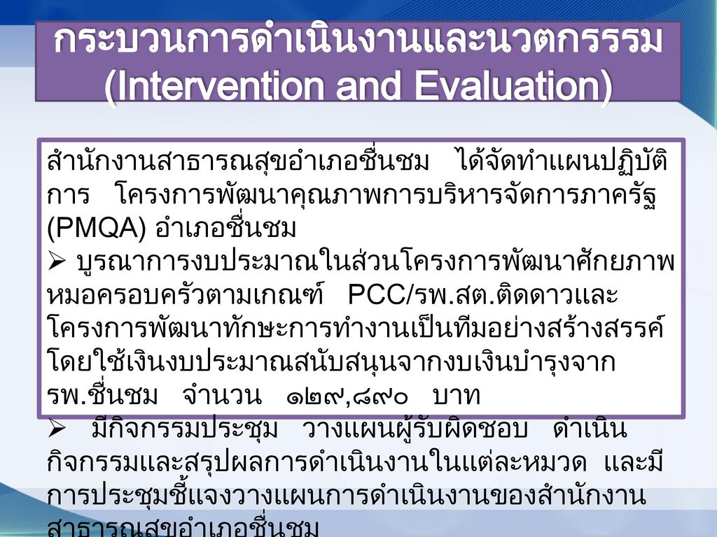 กระบวนการดำเนินงานและนวตกรรรม (Intervention and Evaluation)