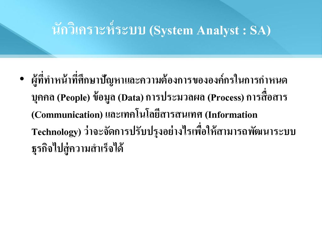 นักวิเคราะห์ระบบ (System Analyst : SA)