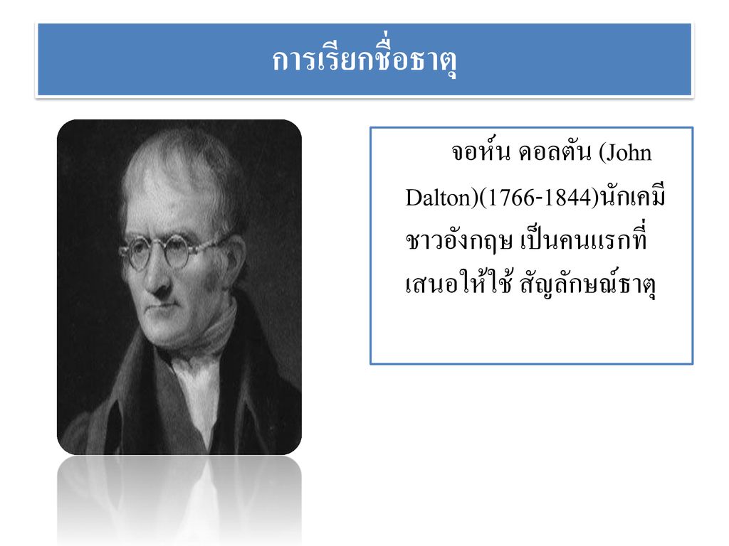การเรียกชื่อธาตุ จอห์น ดอลตัน (John Dalton)( )นักเคมีชาวอังกฤษ เป็นคนแรกที่เสนอให้ใช้ สัญลักษณ์ธาตุ
