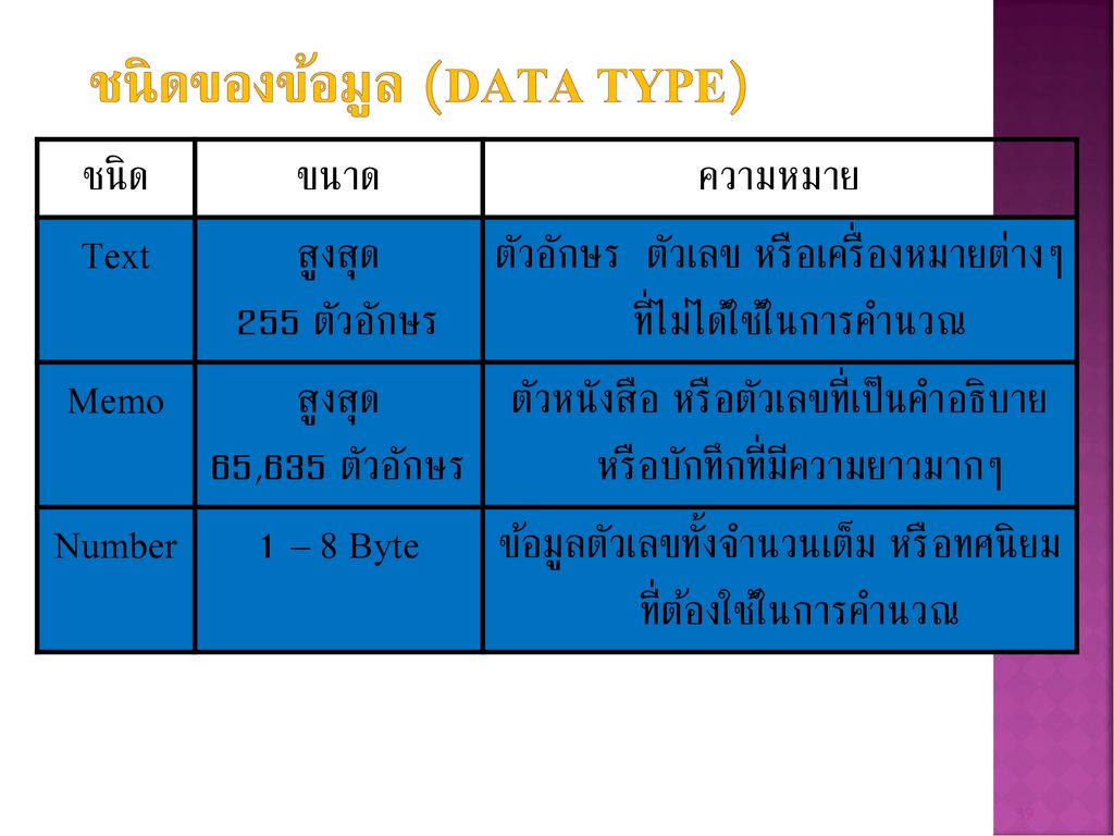 ชนิดของข้อมูล (Data Type)