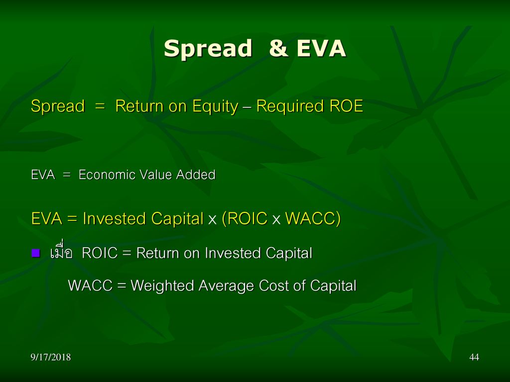 Spread = Return on Equity – Required ROE