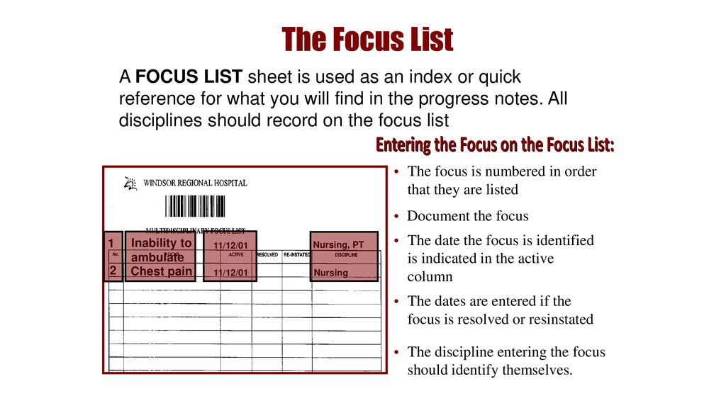 Entering the Focus on the Focus List: