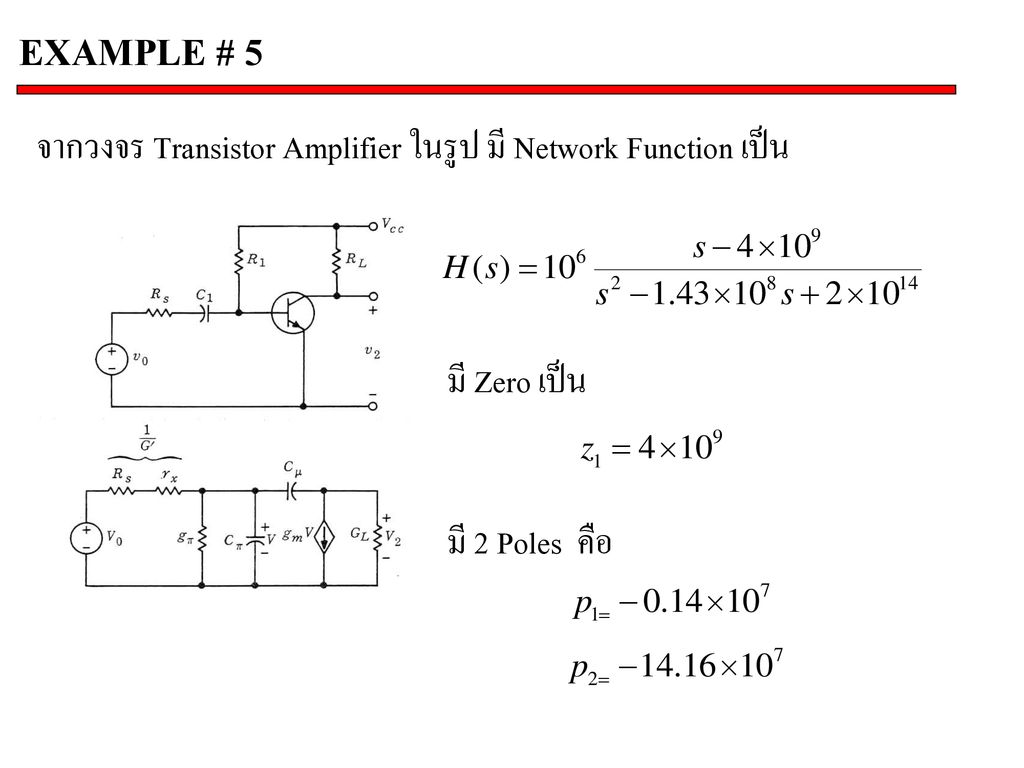 EXAMPLE # 5 จากวงจร Transistor Amplifier ในรูป มี Network Function เป็น.