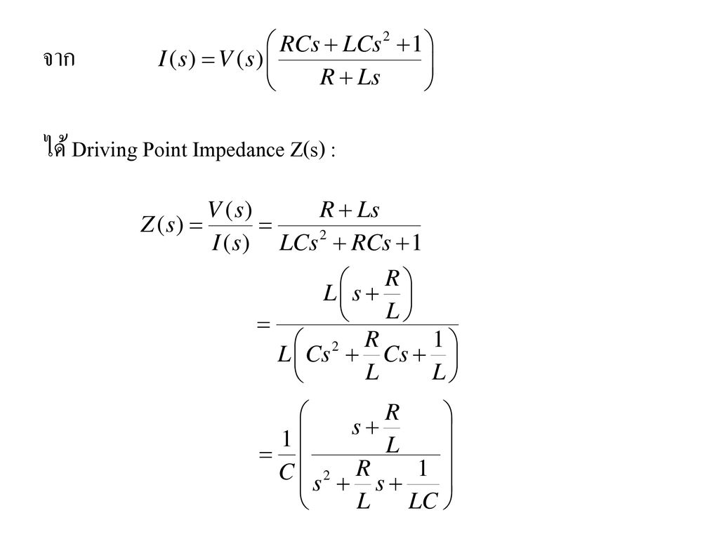 จาก ได้ Driving Point Impedance Z(s) :