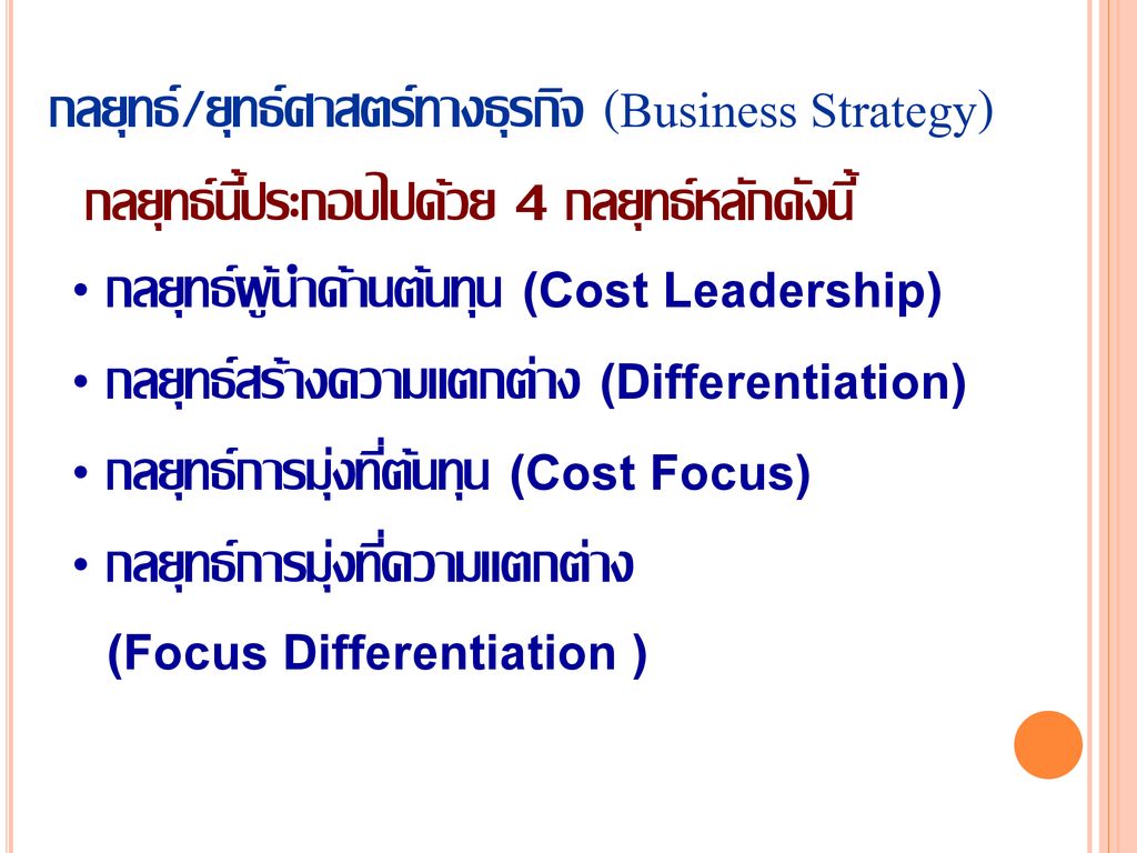 กลยุทธ์/ยุทธ์ศาสตร์ทางธุรกิจ (Business Strategy)