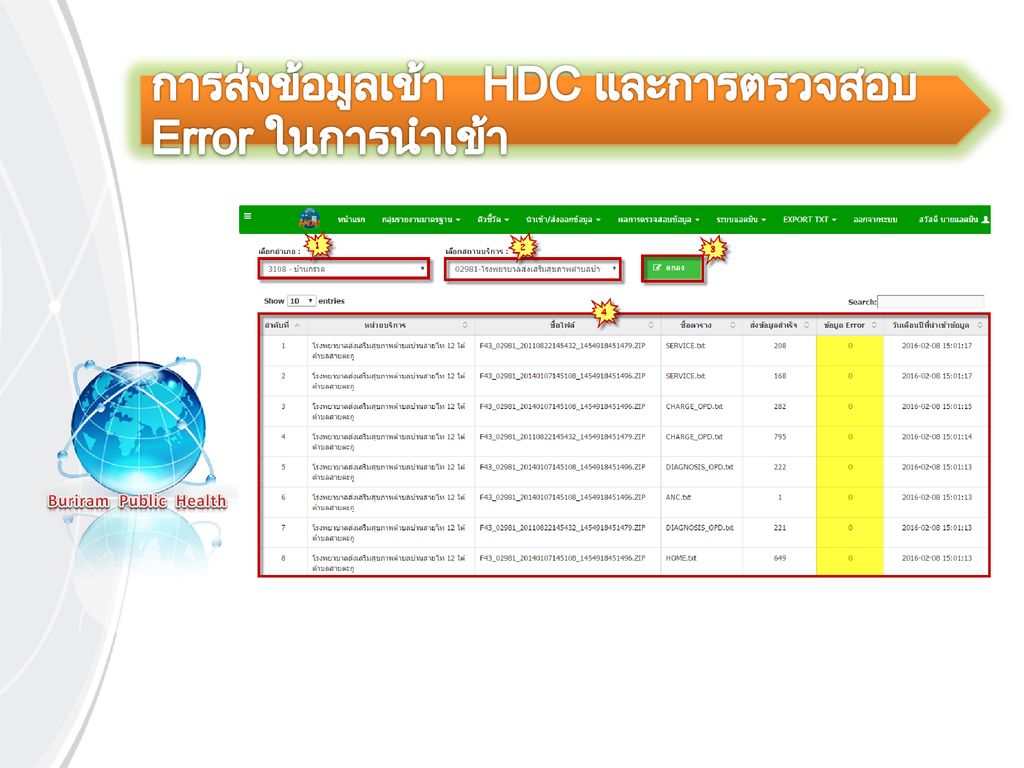 การส่งข้อมูลเข้า HDC และการตรวจสอบ Error ในการนำเข้า