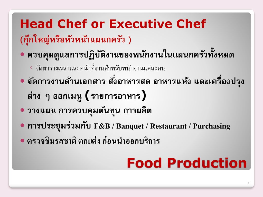 Food Production Head Chef or Executive Chef