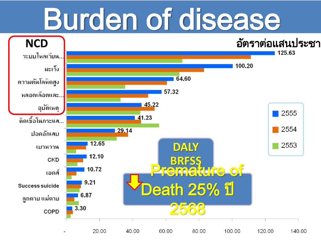 Burden of disease Premature of Death 25% ปี 2568 NCD DALY BRFSS