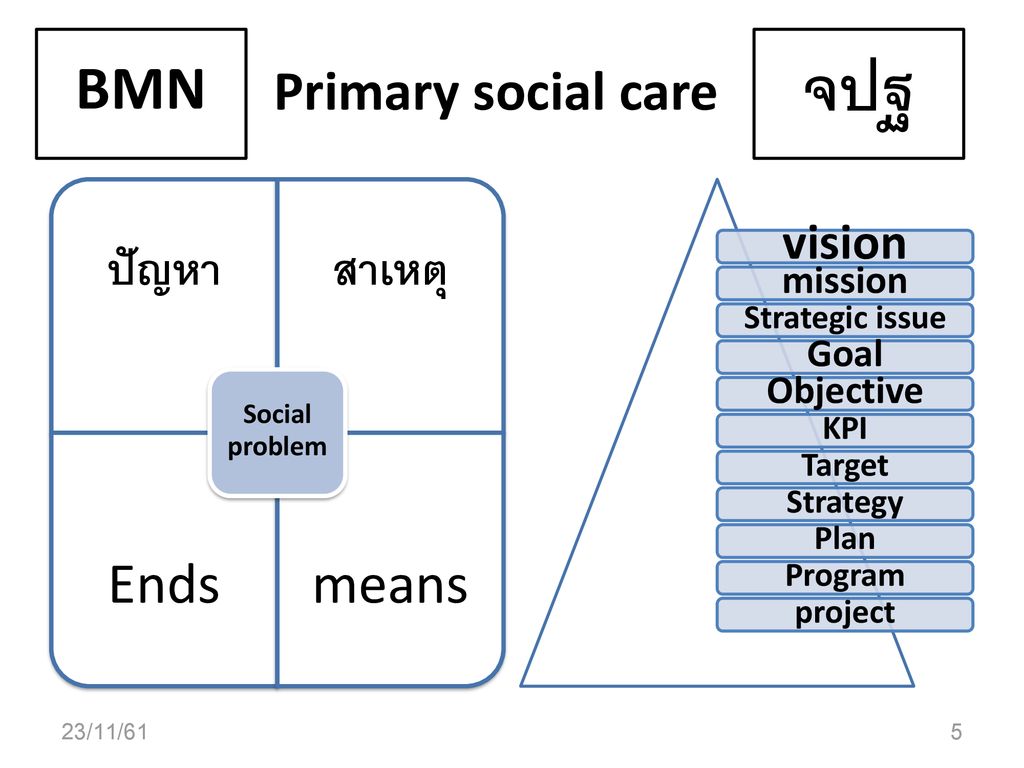 จปฐ BMN สาเหตุ ปัญหา Ends means Primary social care vision mission