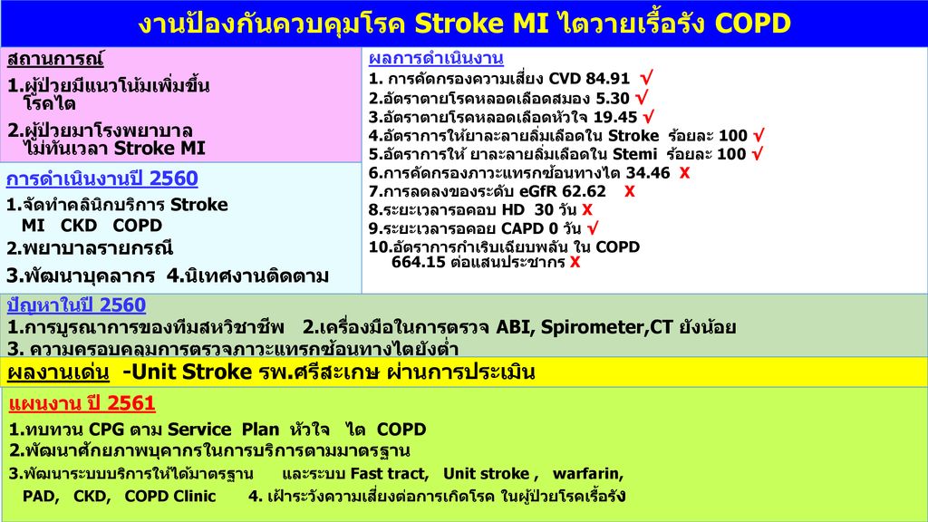 งานป้องกันควบคุมโรค Stroke MI ไตวายเรื้อรัง COPD