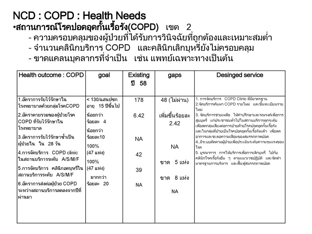 NCD : COPD : Health Needs