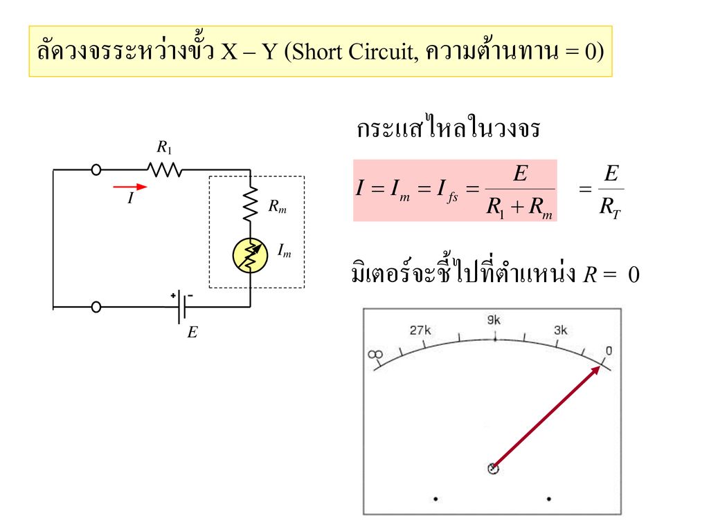 ลัดวงจรระหว่างขั้ว X – Y (Short Circuit, ความต้านทาน = 0)