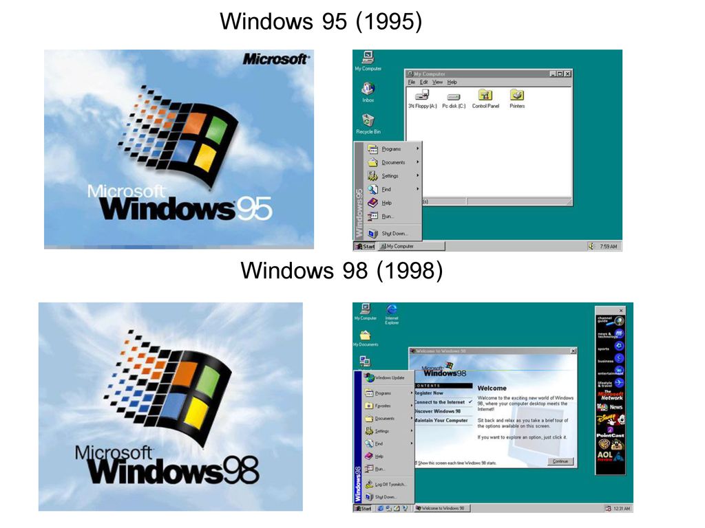Windows 95 (1995) Windows 98 (1998)