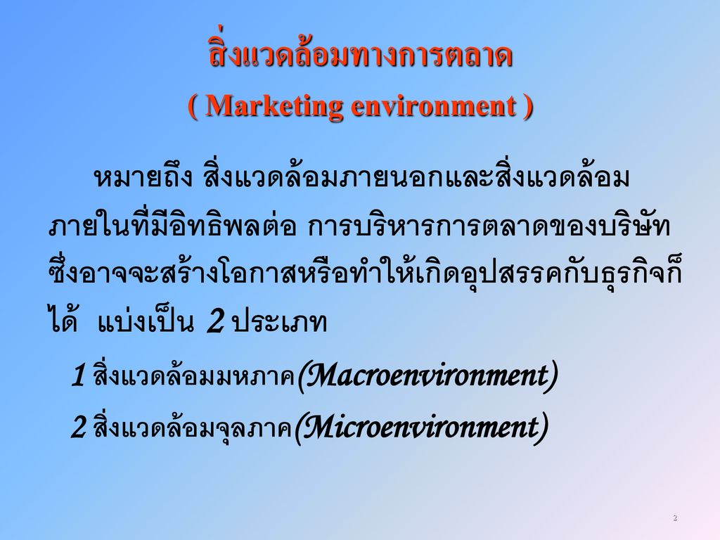 สิ่งแวดล้อมทางการตลาด ( Marketing environment )