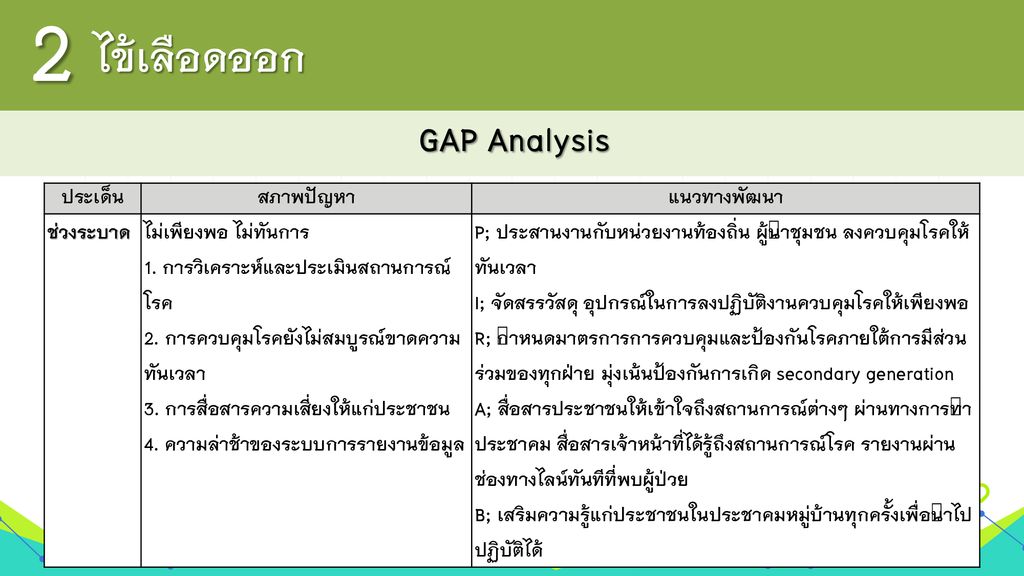 2 ไข้เลือดออก GAP Analysis ประเด็น สภาพปัญหา แนวทางพัฒนา ช่วงระบาด