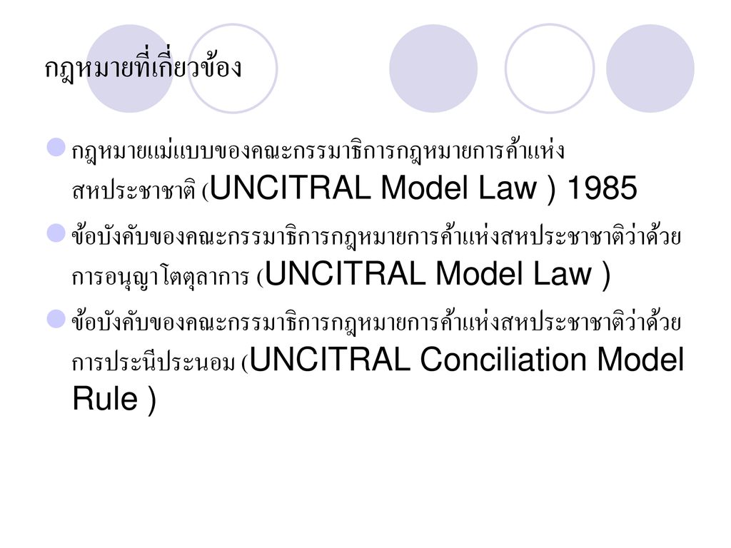 กฎหมายที่เกี่ยวข้อง กฎหมายแม่แบบของคณะกรรมาธิการกฎหมายการค้าแห่งสหประชาชาติ (UNCITRAL Model Law )