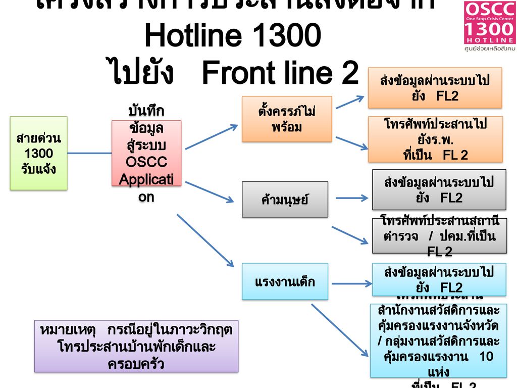 โครงสร้างการประสานส่งต่อจาก Hotline 1300 ไปยัง Front line 2