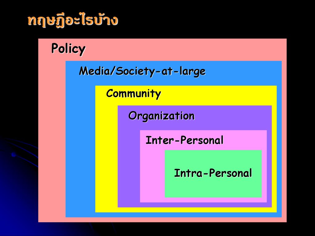 ทฤษฎีอะไรบ้าง Policy Media/Society-at-large Community Organization