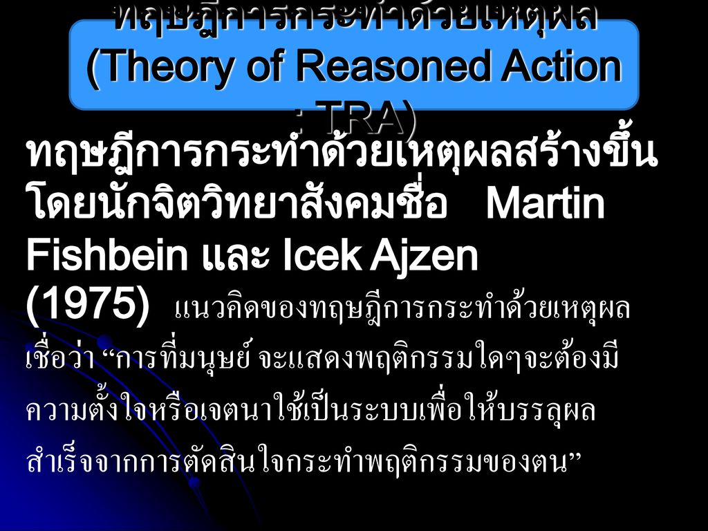 ทฤษฎีการกระทำด้วยเหตุผล (Theory of Reasoned Action : TRA)