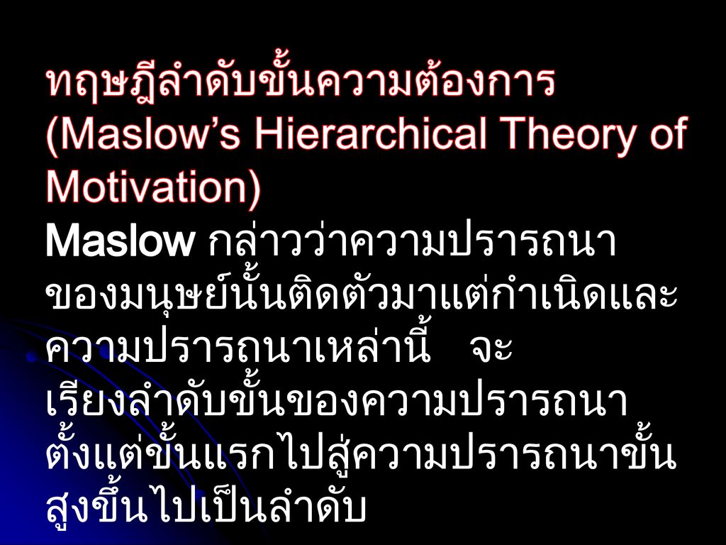 ทฤษฎีลำดับขั้นความต้องการ(Maslow’s Hierarchical Theory of Motivation)