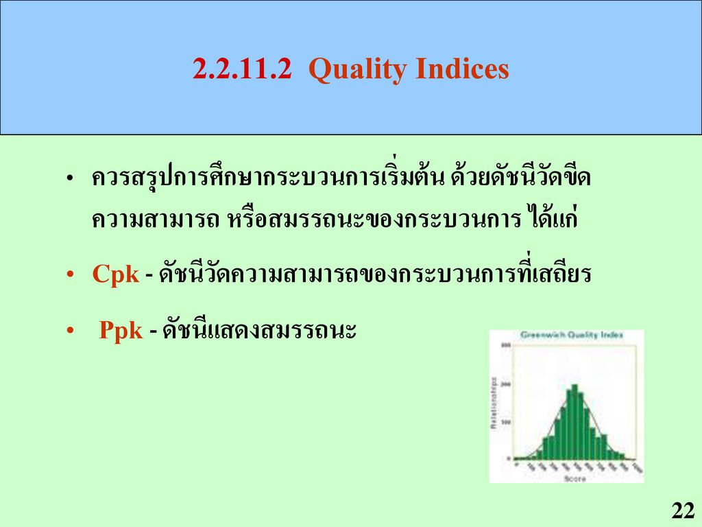 Quality Indices Cpk - ดัชนีวัดความสามารถของกระบวนการที่เสถียร