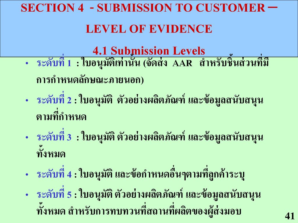 SECTION 4 - SUBMISSION TO CUSTOMER –LEVEL OF EVIDENCE 4