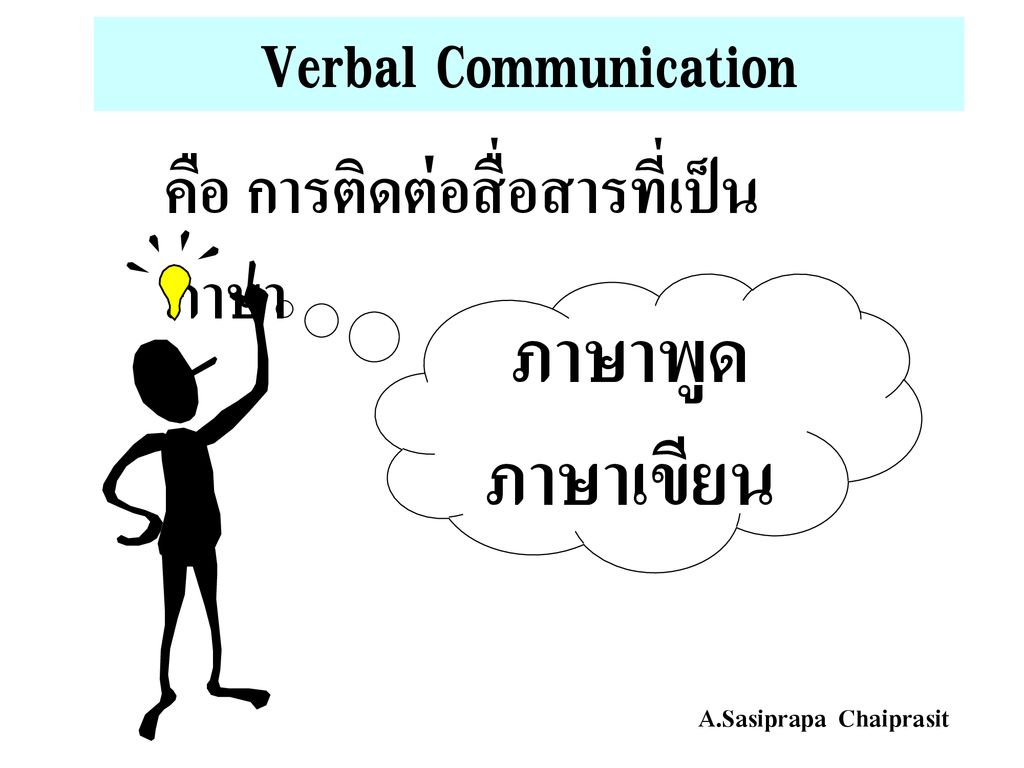 Verbal Communication คือ การติดต่อสื่อสารที่เป็นภาษา ภาษาพูด ภาษาเขียน