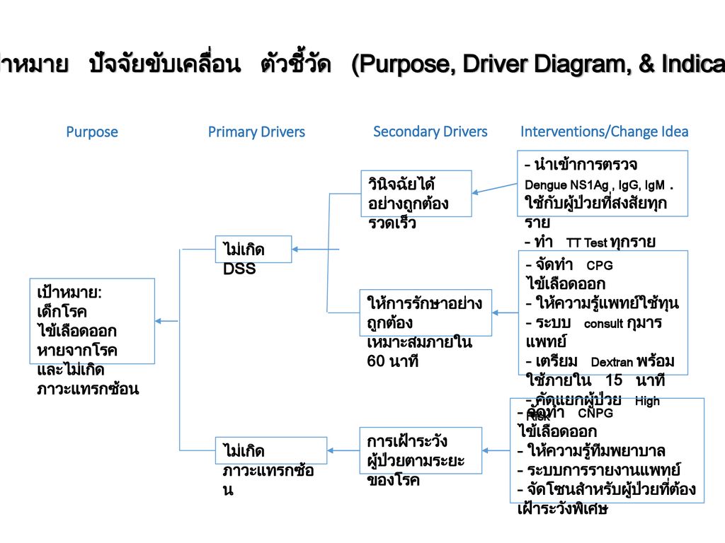 เป้าหมาย ปัจจัยขับเคลื่อน ตัวชี้วัด (Purpose, Driver Diagram, & Indicator)