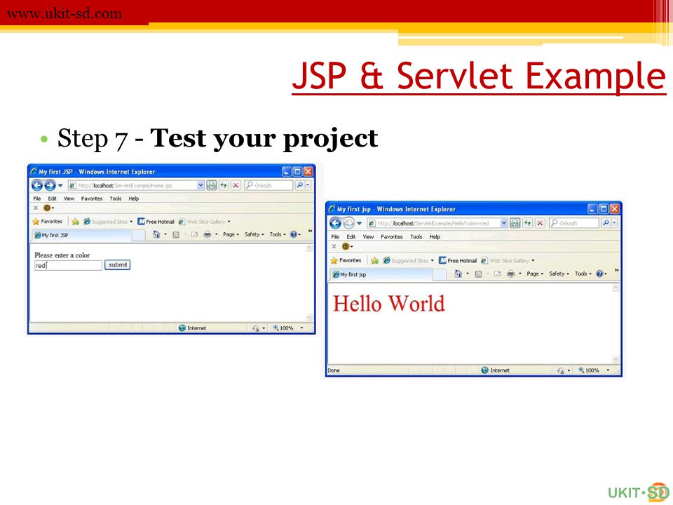 JSP & Servlet Example Step 7 - Test your project