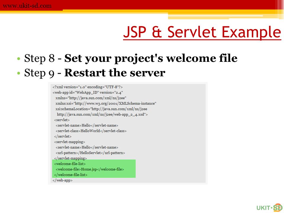 JSP & Servlet Example Step 8 - Set your project s welcome file