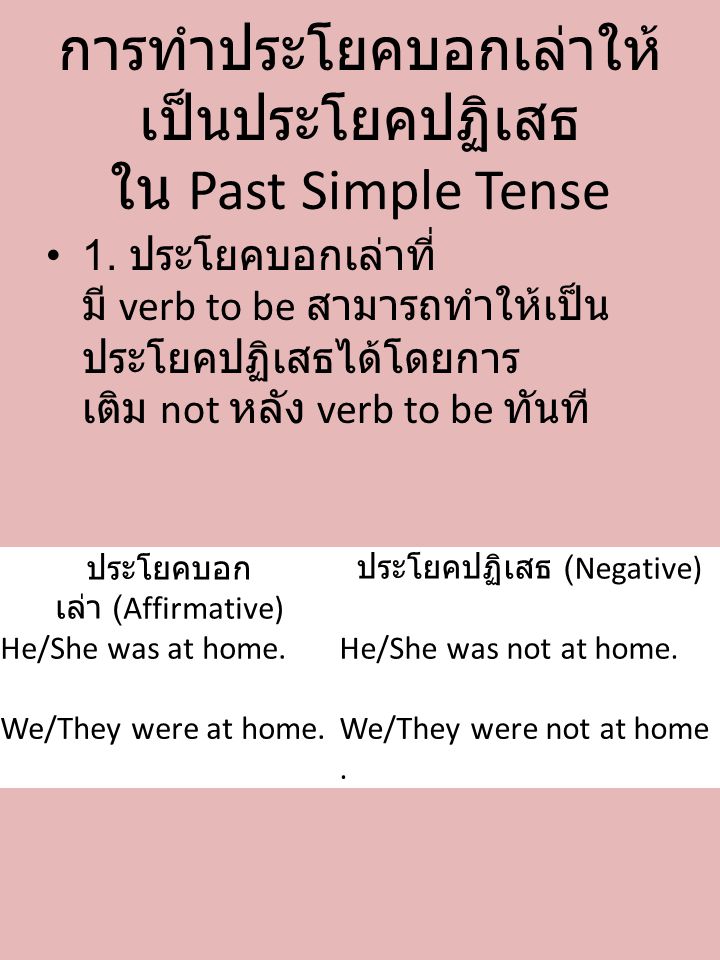 การทำประโยคบอกเล่าให้เป็นประโยคปฏิเสธใน Past Simple Tense
