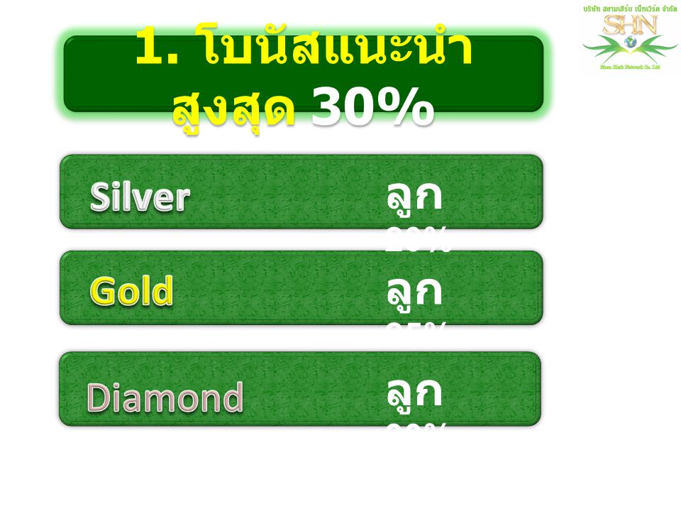 1. โบนัสแนะนำสูงสุด 30% ลูก 20% Silver ลูก 25% Gold ลูก 30% Diamond 7
