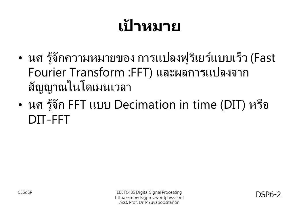 เป้าหมาย นศ รู้จักความหมายของ การแปลงฟูริเยร์แบบเร็ว (Fast Fourier Transform :FFT) และผลการแปลงจากสัญญาณในโดเมนเวลา.