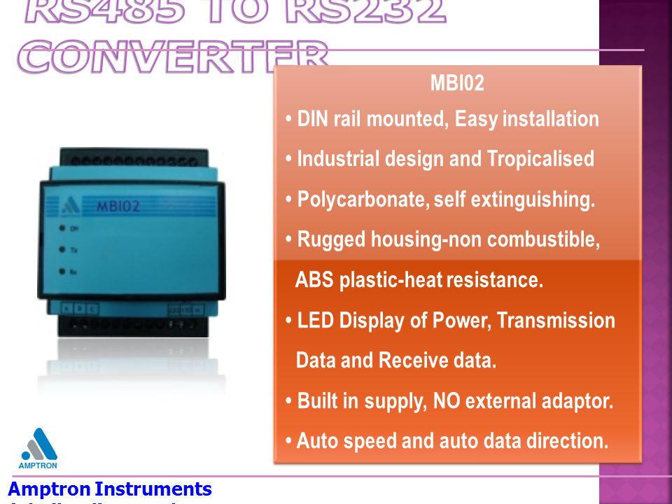 RS485 TO RS232 CONVERTER MBI02 • DIN rail mounted, Easy installation