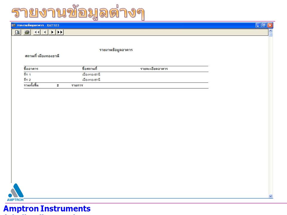 รายงานข้อมูลต่างๆ Amptron Instruments (Thailand) Co.,Ltd.