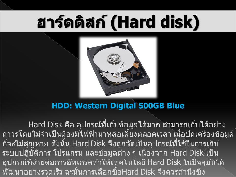 ฮาร์ดดิสก์ (Hard disk) HDD: Western Digital 500GB Blue